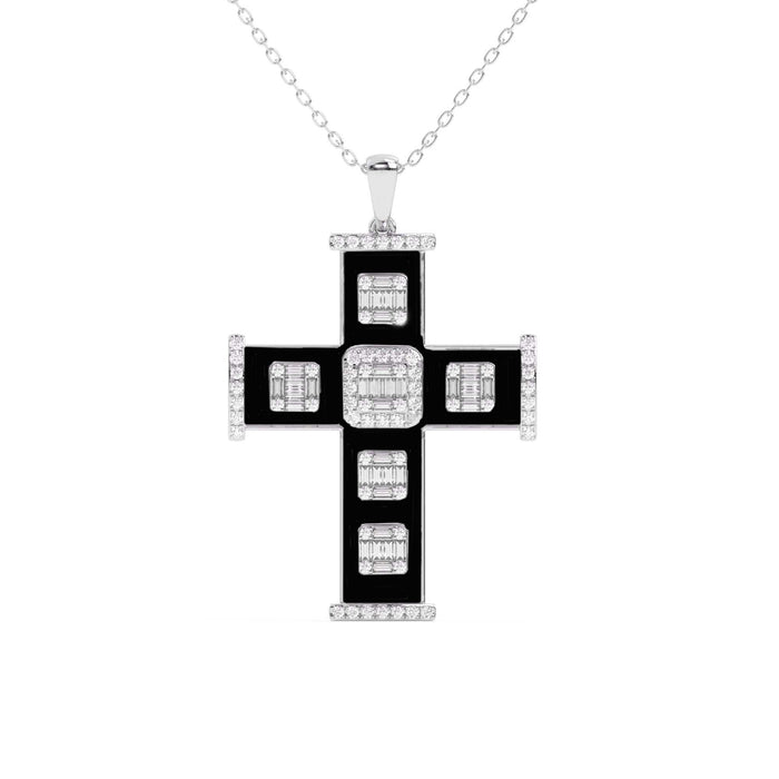 Black and White Cross Pendant 7/8Ctw - New World Diamonds - Pendant